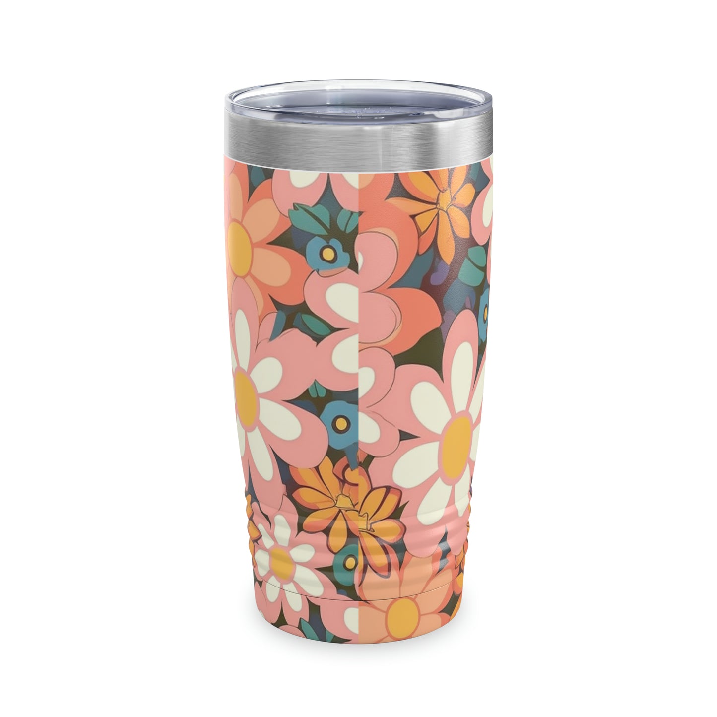 Groovy 1960s 1970s Pink & Orange Daisy Mod Floral - Ringneck Tumbler, 20oz