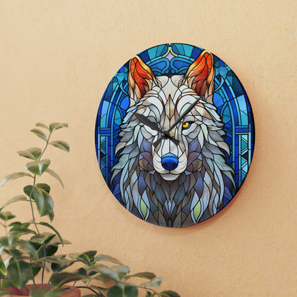 Stained Glass Wolf Design - Acrylic Wall Clock