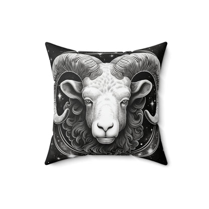 Zodiaco Aries, diseño de símbolo de carnero, elemento fuego, almohada cuadrada de poliéster hilado 