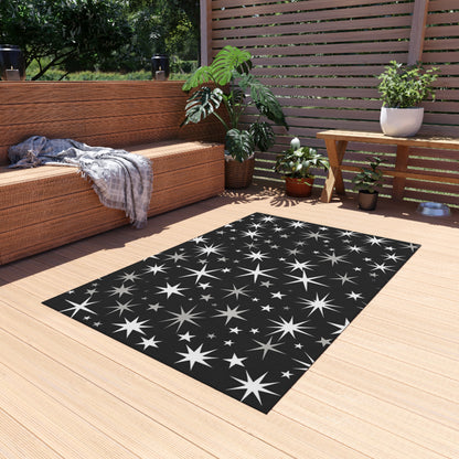 Mid Century Modern Atomic Starburst - Streamlined Minimal Stars - Outdoor Rug