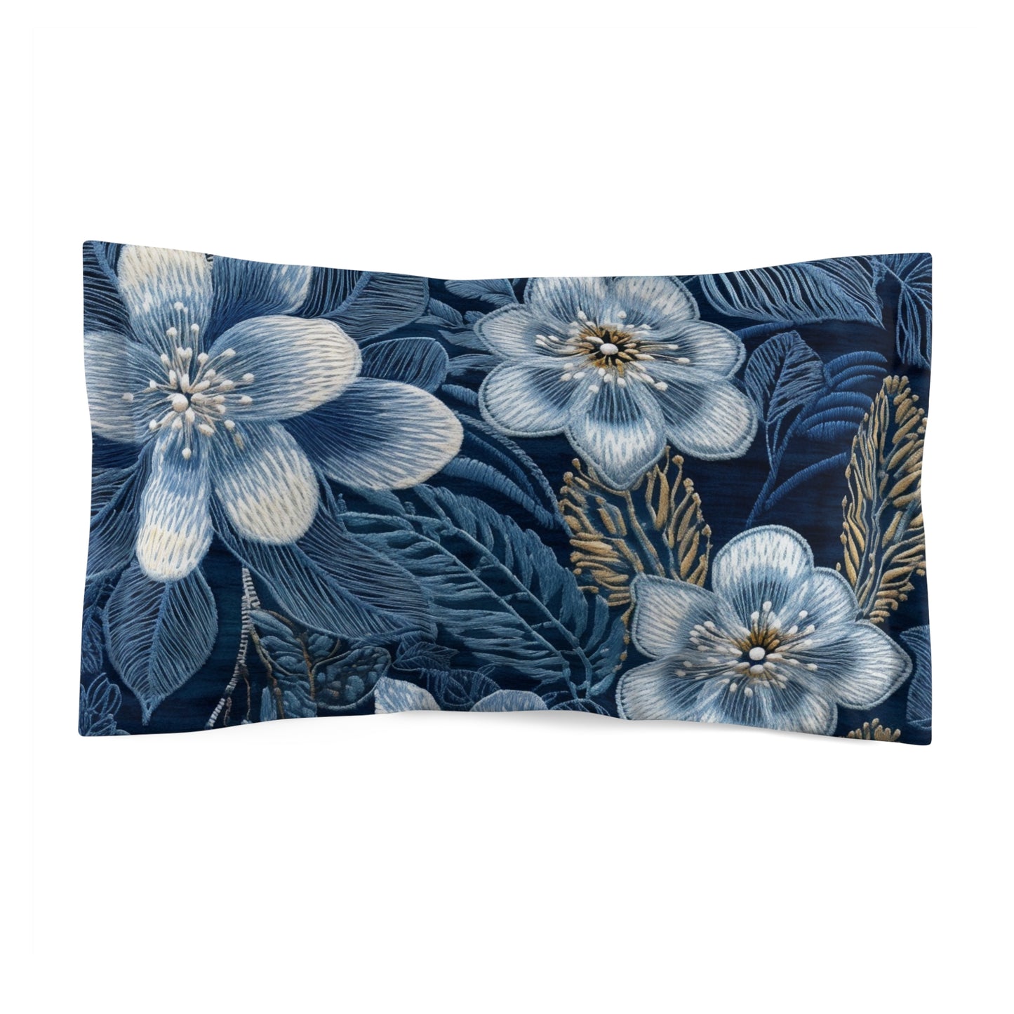 Flor bordado floral en estilo denim - Funda de almohada de microfibra 