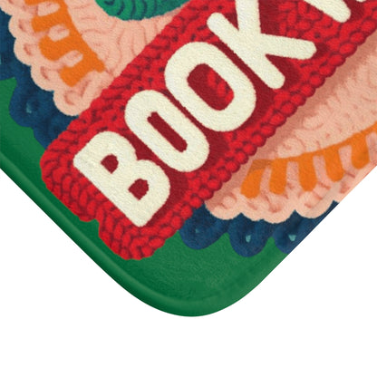 Crochet Bookworm Illustration: Cozy Reader Embroidered Patch Design - Ideal for Bibliophile - Bath Mat