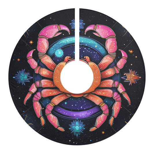 Rainbow Celestial Crab - Vibrant Cancer Zodiac Sign Art - Christmas Tree Skirts