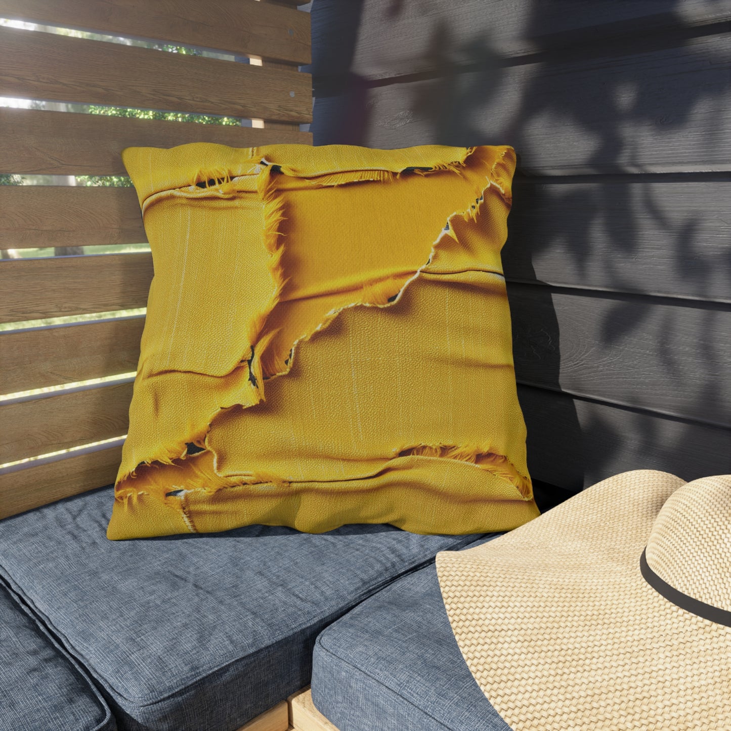 Banana Yellow Lemon: Bold Distressed, Denim-Inspired Fabric - Outdoor Pillows