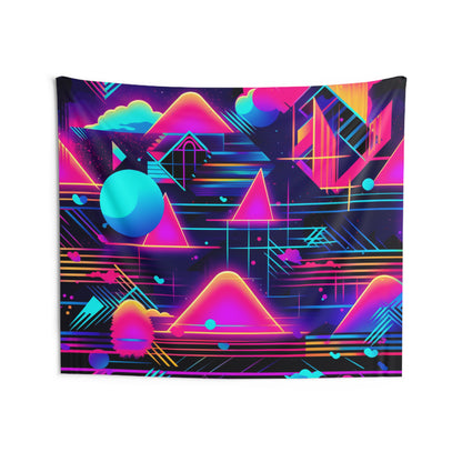 Tapices de pared para interiores con diseño de patrones inspirados en el estilo retrofuturista de Synthwave de los años 80