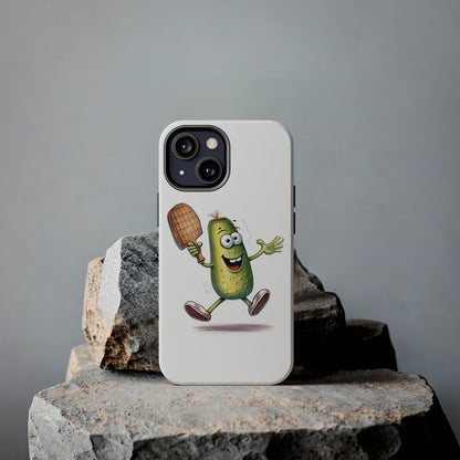 Pickle Player Action: Cartoon Swinging Pickleball Paddle - Sporty Charm - Tough Phone Cases