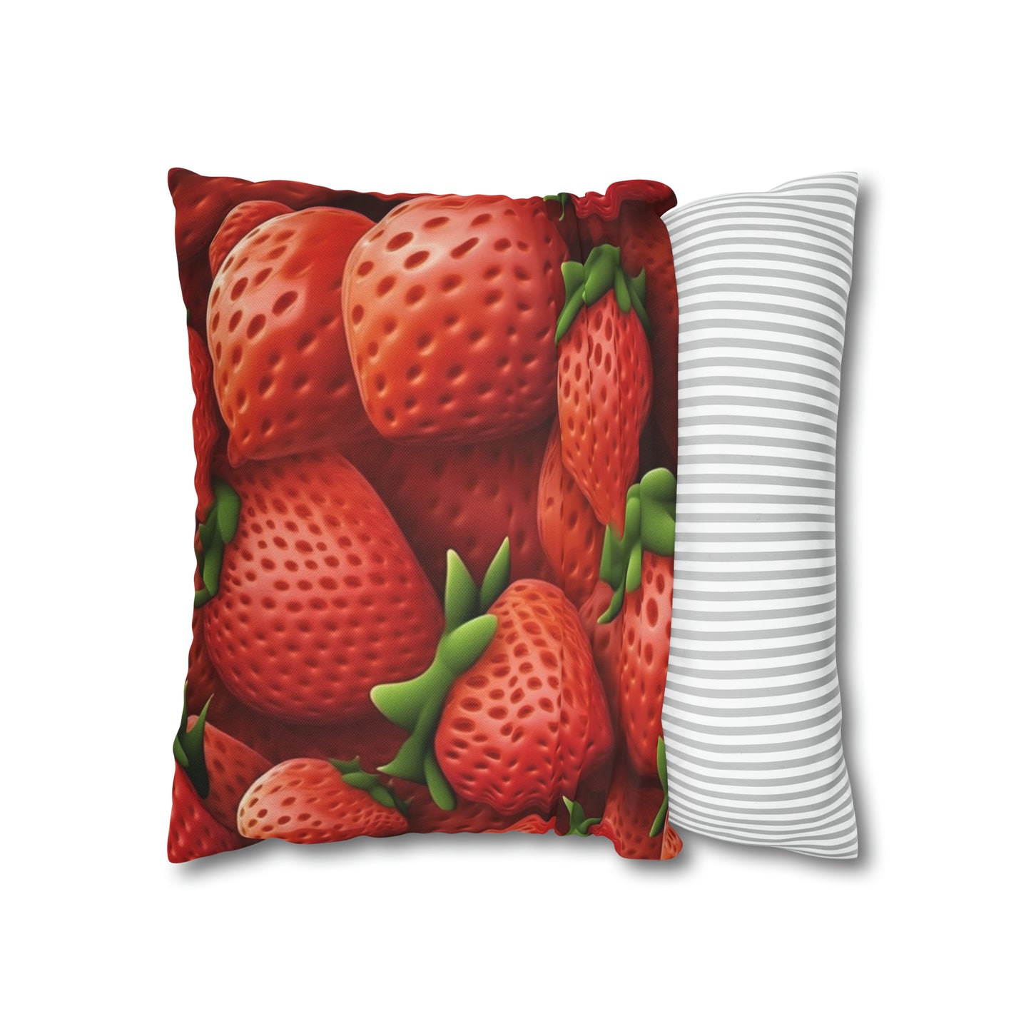 Garden Strawberries- Wild Sweet Gourmet - Farm Growing Ripe Red Fruit -Spun Polyester Square Pillow Case