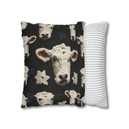 Crochet Cow Pattern Farm Animal Fabric Style - Spun Polyester Square Pillow Case