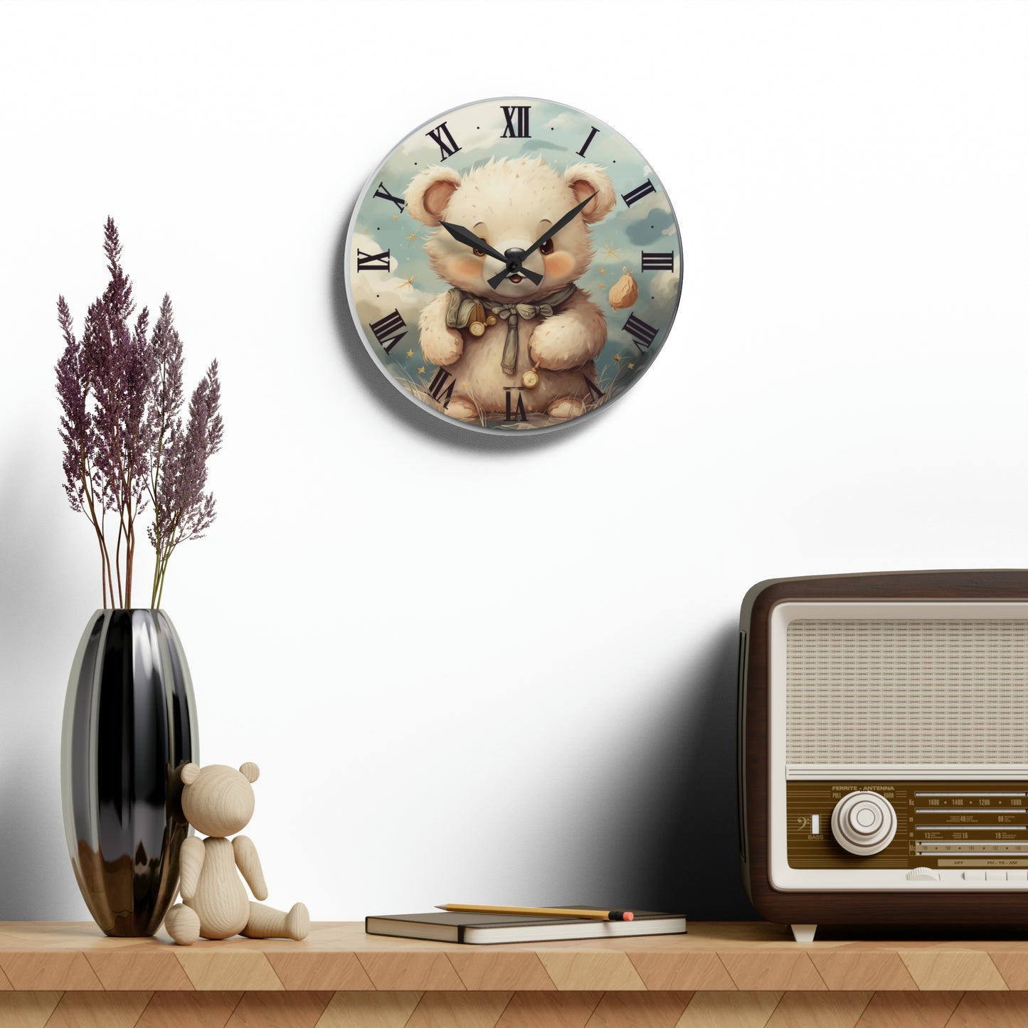 Cute Bear Stuffed Toy Animal Acrylic Wall Clock