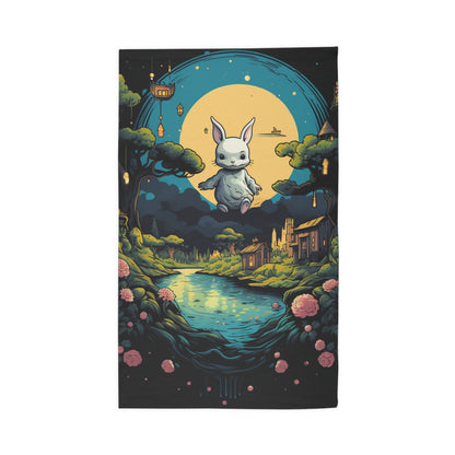 White Rabbit Mystery Psychedelic Fantasy Anime Cartoon Bunny - Dobby Rug