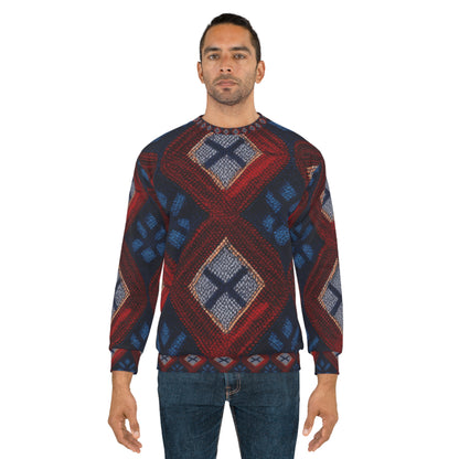 Moquette Majesty: Red & Blue Woolen Wonders - Unisex Sweatshirt (AOP)