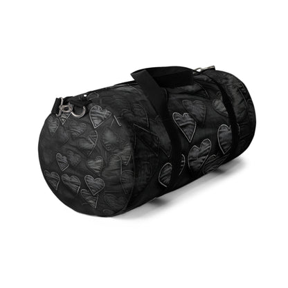 Black: Distressed Denim-Inspired Fabric Heart Embroidery Design - Duffel Bag