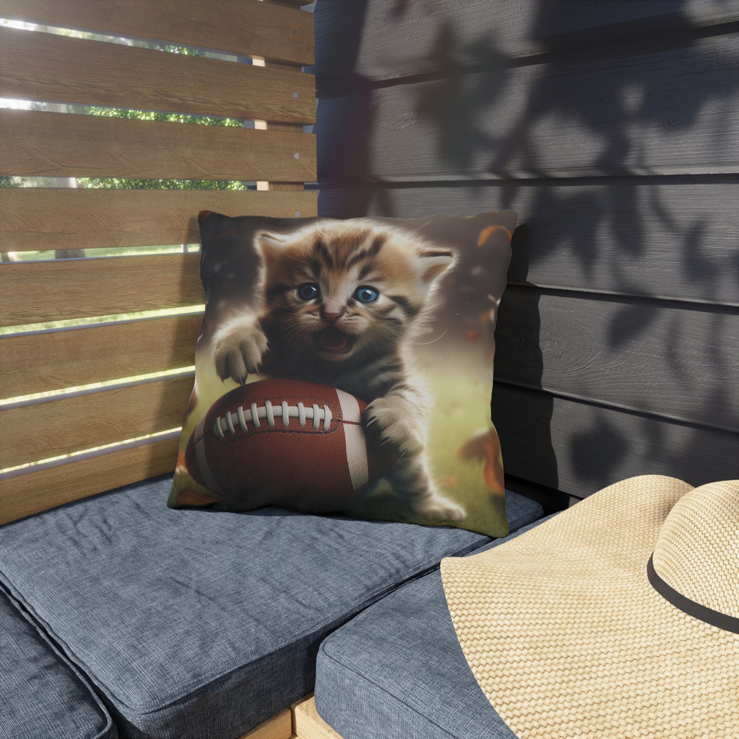 Football Kitten Touchdown: Tabby's Winning Play Sport Game - Outdoor Pillows