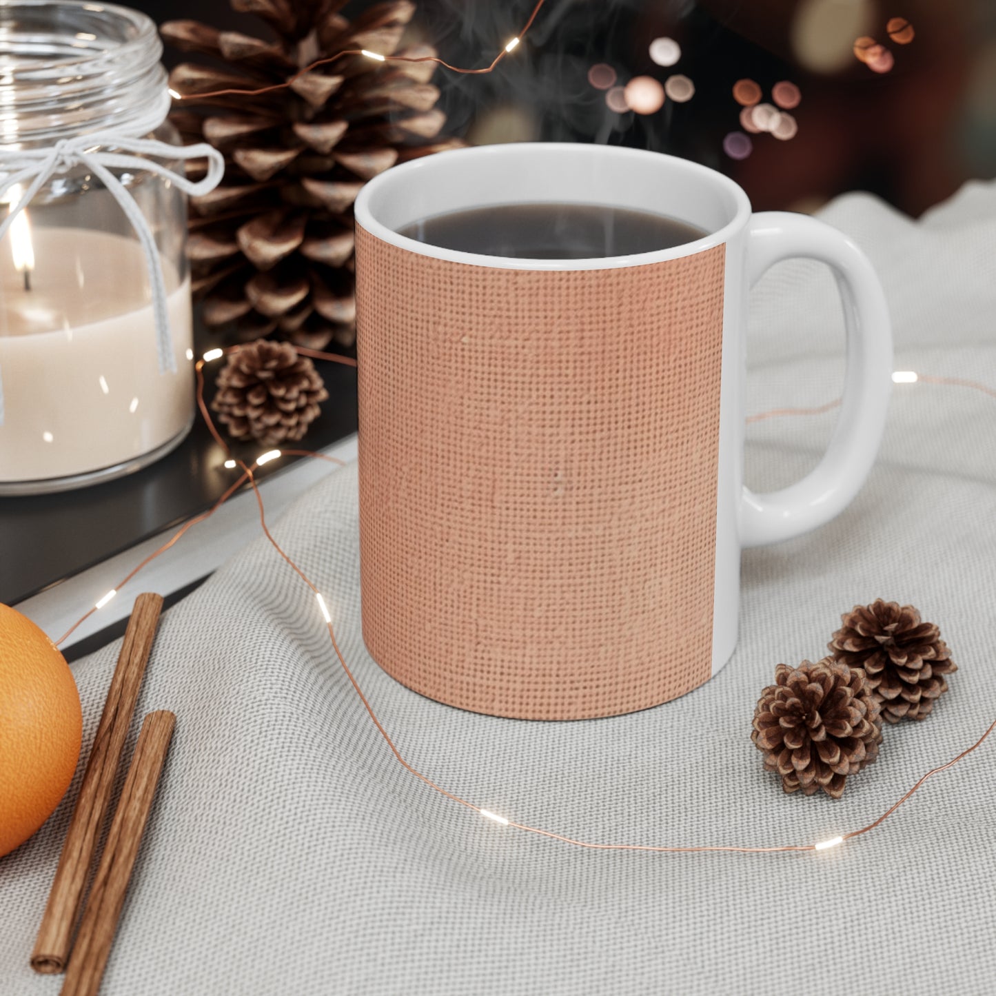 Soft Pink-Orange Peach: Denim-Inspired, Lush Fabric - Ceramic Mug 11oz