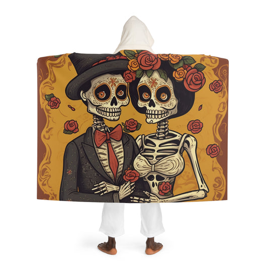 Halloween Wedding Marriage, Bride & Groom - Forever Soulmates - Hooded Sherpa Fleece Blanket