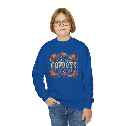 I Love Cowboys, Gift, Youth Crewneck Sweatshirt