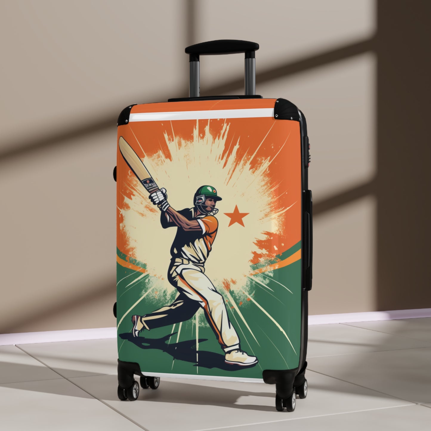 India Cricket Star: Batsman With Willow Bat, National Flag Style - Sport Game - Suitcase