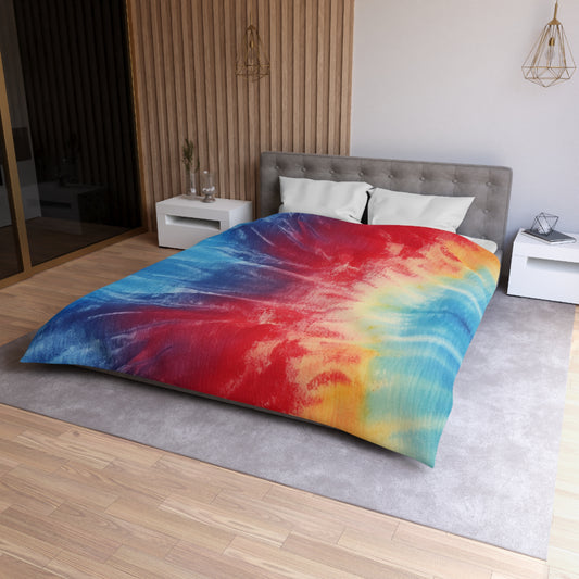 Rainbow Tie-Dye Denim: Vibrant Multi-Color, Fabric Design Spectacle - Microfiber Duvet Cover