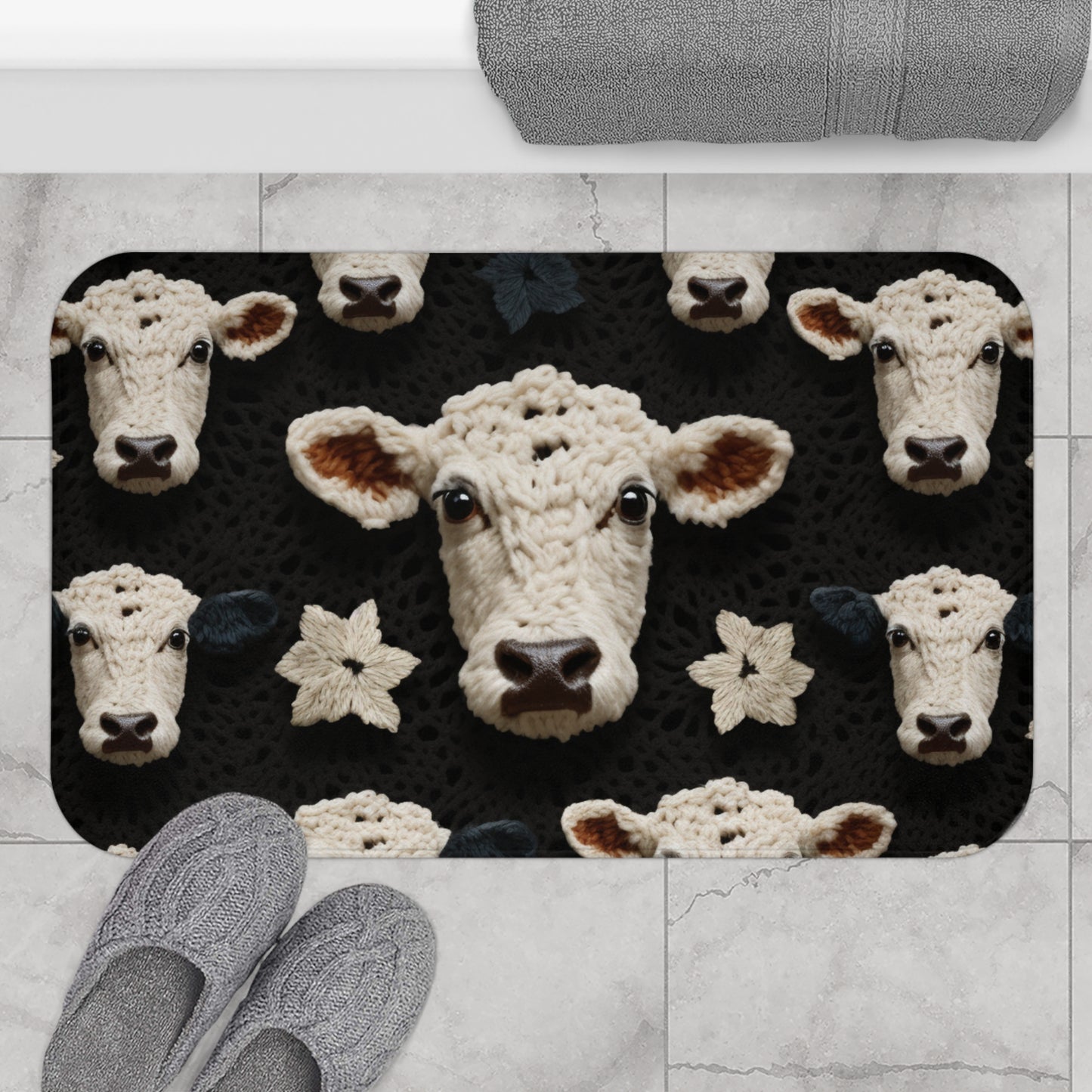 Patrón de vaca de ganchillo Estilo de tela de animales de granja - Alfombra de baño