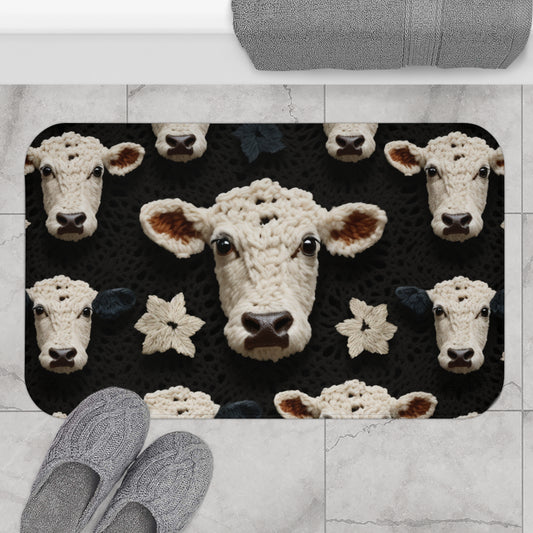 Crochet Cow Pattern Farm Animal Fabric Style - Bath Mat