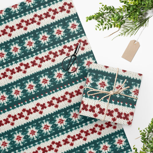 Christmas Knit Crochet Holiday, Festive Yuletide Pattern, Winter Season - Wrapping Paper