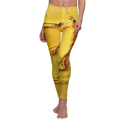 Banana Yellow Lemon: Bold Distressed, Denim-Inspired Fabric - Women's Cut & Sew Casual Leggings (AOP)