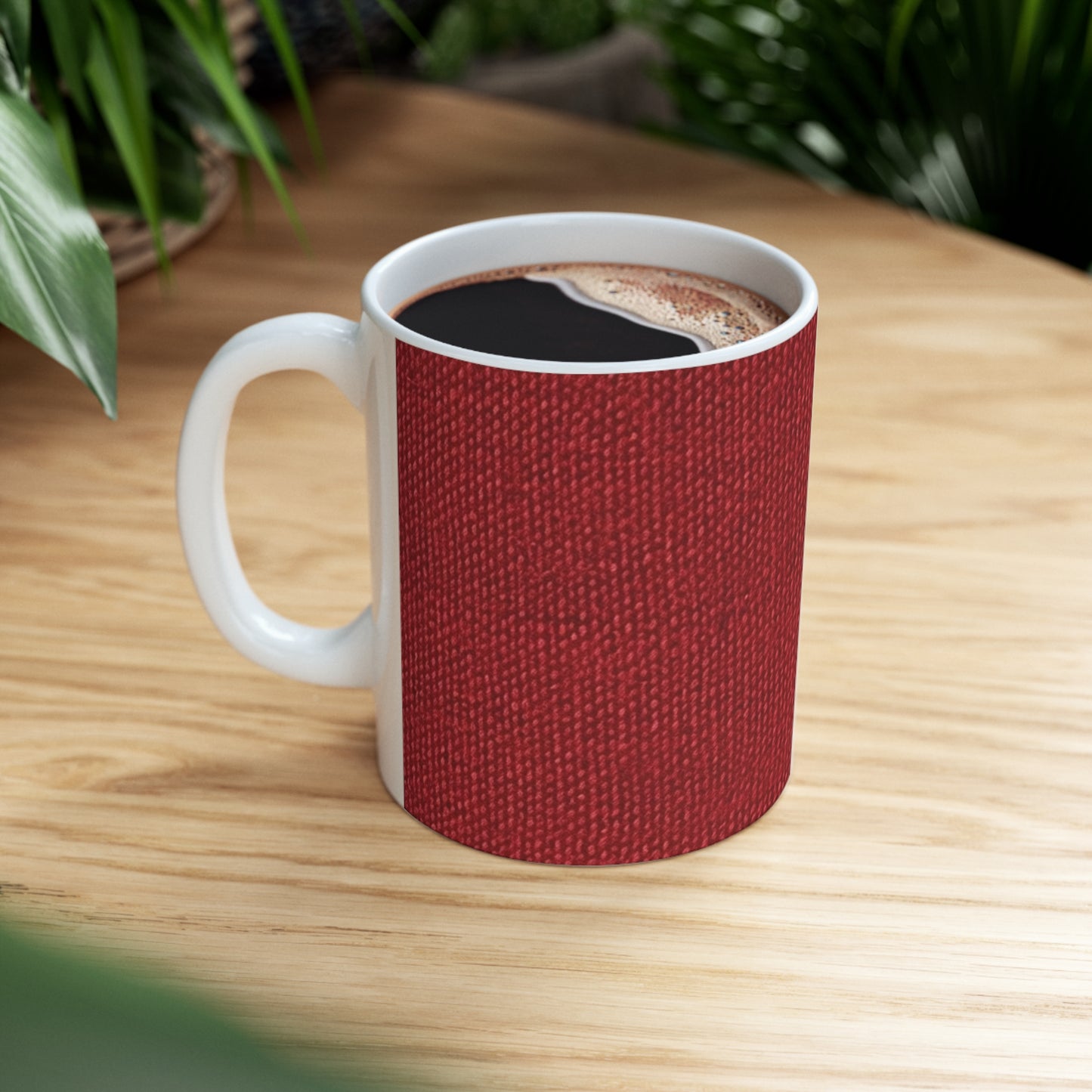 Bold Ruby Red: Denim-Inspired, Passionate Fabric Style - Ceramic Mug 11oz
