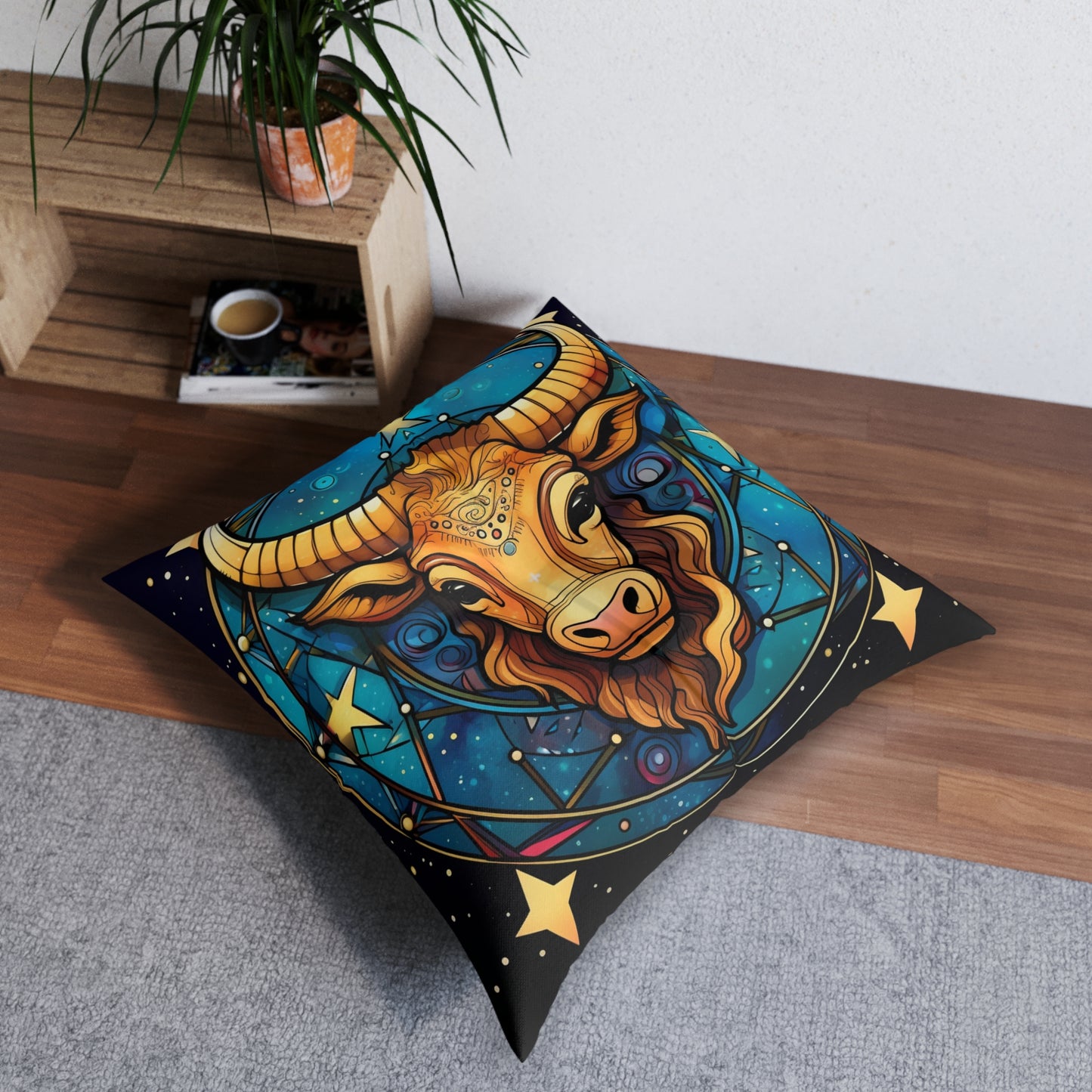 Taurus Constellation Zodiac Sign Astrology Cosmic Art - Tufted Floor Pillow, Square