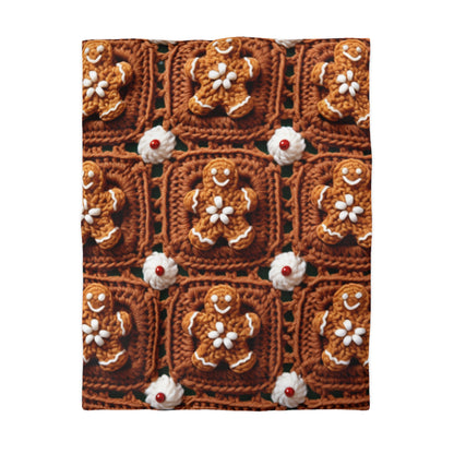 Gingerbread Man Crochet, Classic Christmas Cookie Design, Festive Yuletide Craft. Holiday Decor - Microfiber Duvet Cover