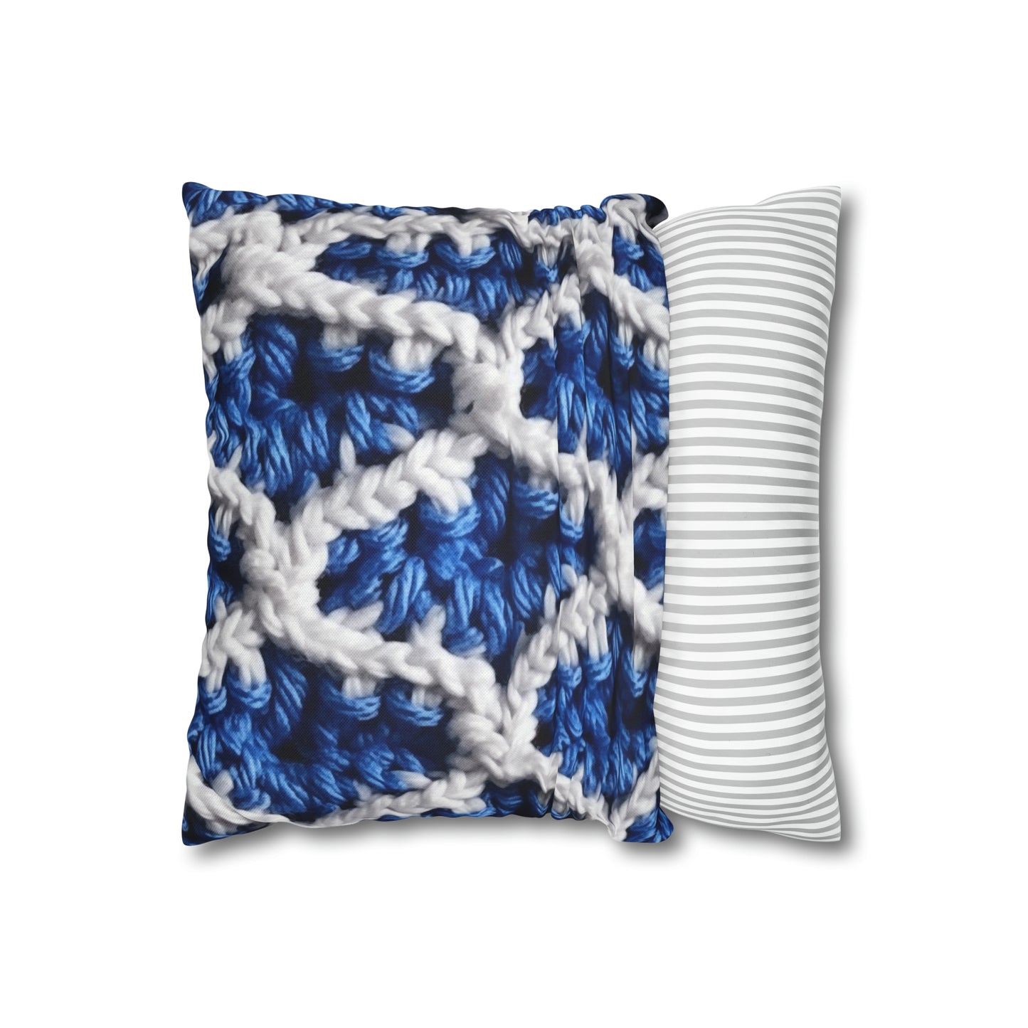 Blueberry Blue Crochet, White Accents, Classic Textured Pattern - Spun Polyester Square Pillow Case