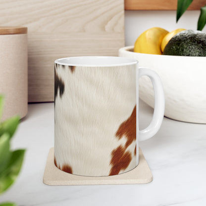 Hair Cowhide Leather Natural Design Tough Durable Rugged Style - Ceramic Mug 11oz