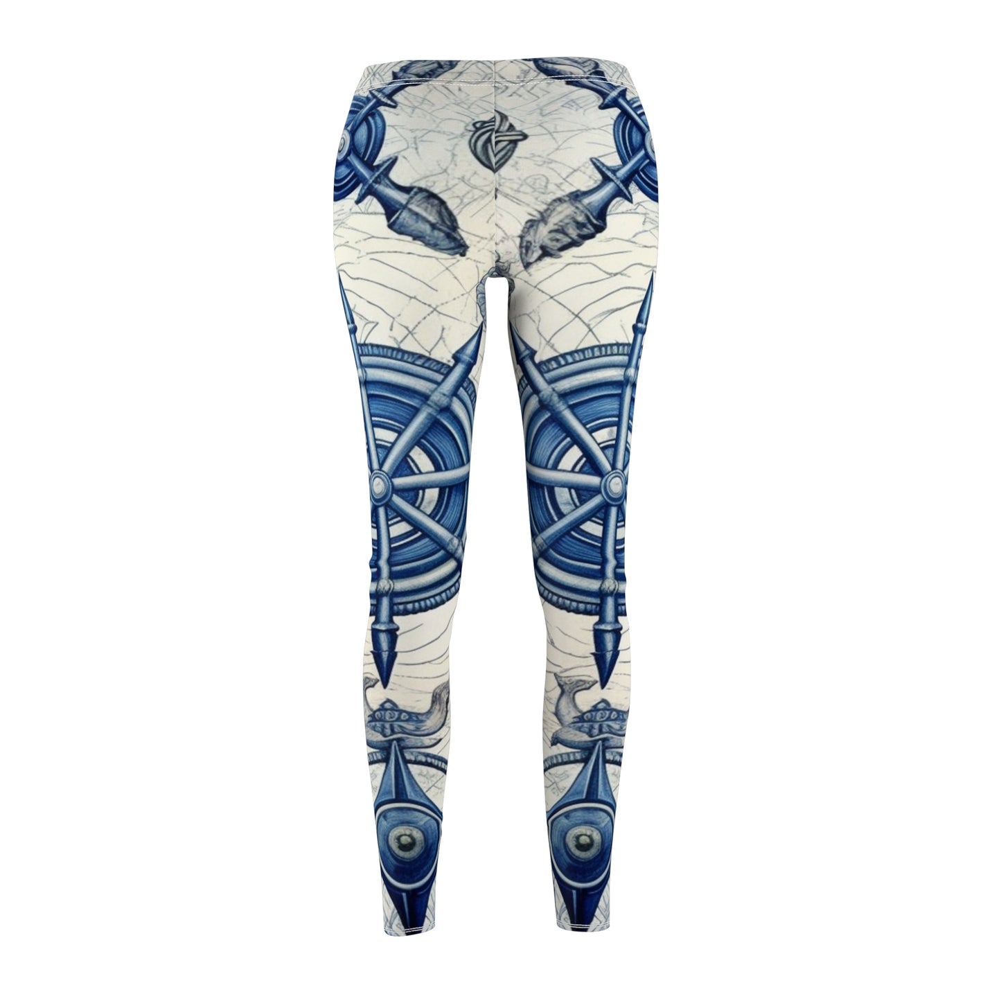 Nautical Theme Art - Anchors, Ropes, Compass Women's Cut & Sew Casual Leggings (AOP)