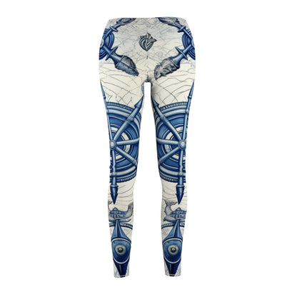 Nautical Theme Art - Anchors, Ropes, Compass Women's Cut & Sew Casual Leggings (AOP)