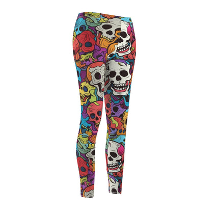 Psychedelic Rainbow Skull Head Pattern, Vibrant Colors - Women's Cut & Sew Casual Leggings (AOP)