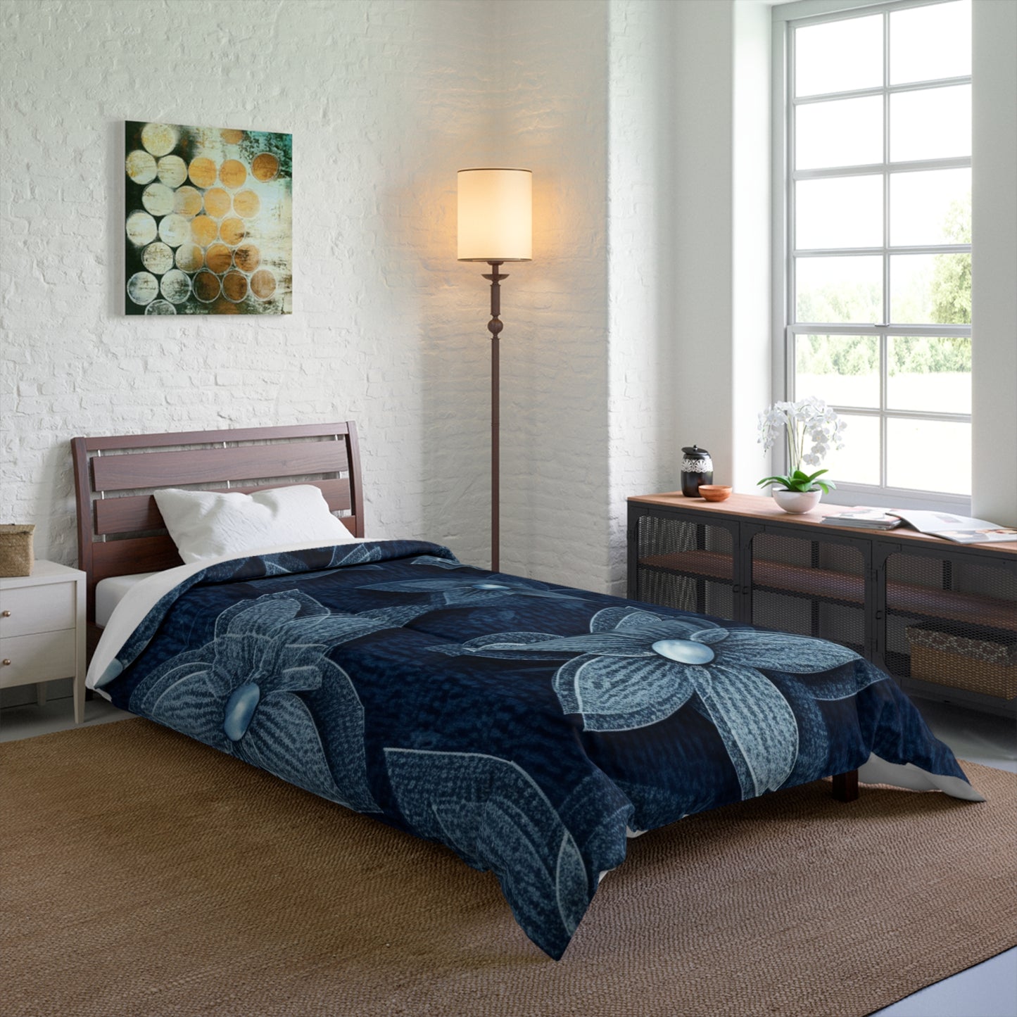 Hawaiian Flower Design - Denim-Inspired Decor Piece - Comforter