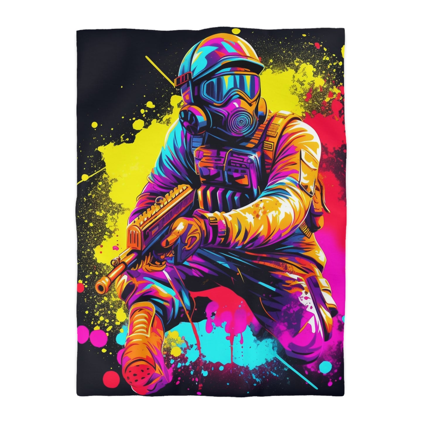 Paintball Action Sport: Player in Battle, Paint Splatter - Microfiber Duvet Cover