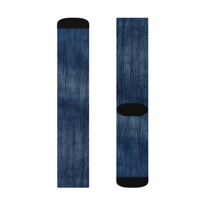 Indigo Splash: Washed Denim Reverie in Deep Blue - Sublimation Socks