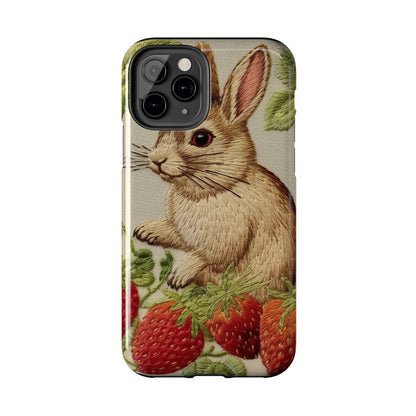 Strawberry Bunny Rabit - Embroidery Style - Strawberries Fruit Munchies - Easter Gift - Tough Phone Cases