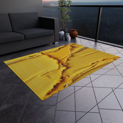 Banana Yellow Lemon: Bold Distressed, Denim-Inspired Fabric - Outdoor Rug