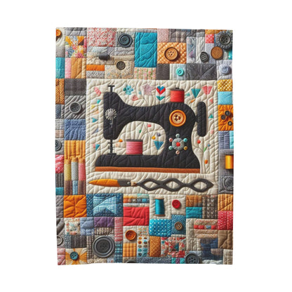 Colorful Quilted Mosaic, Retro Sewing Design - Velveteen Plush Blanket