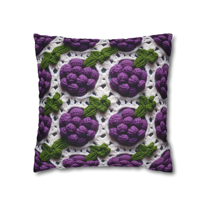 Crochet Grapes Pattern - Granny Square Design - Fresh Fruit Pick - Orchard Purple Snack Food - Spun Polyester Square Pillow Case