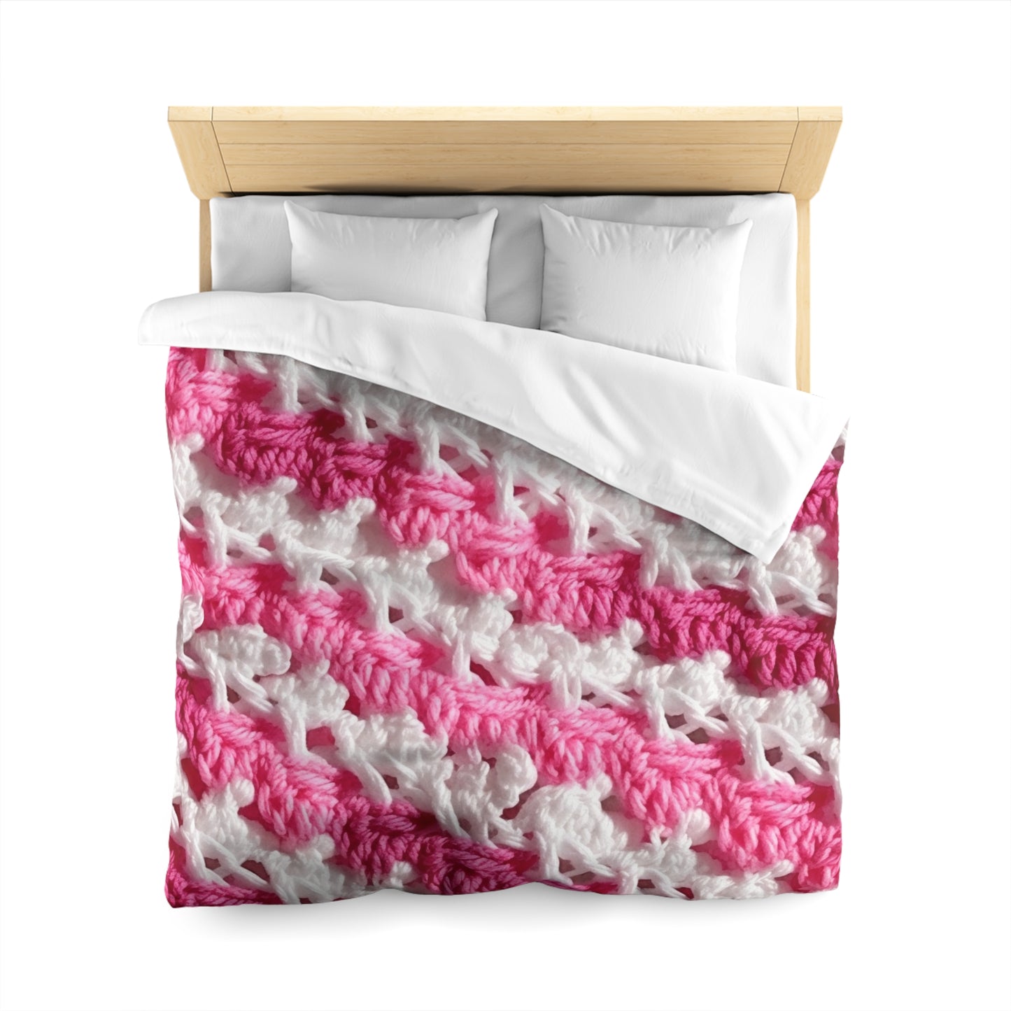 Hot Pink & White Knit, Vibrant Yarn Blend, Modern Chic Texture - Microfiber Duvet Cover