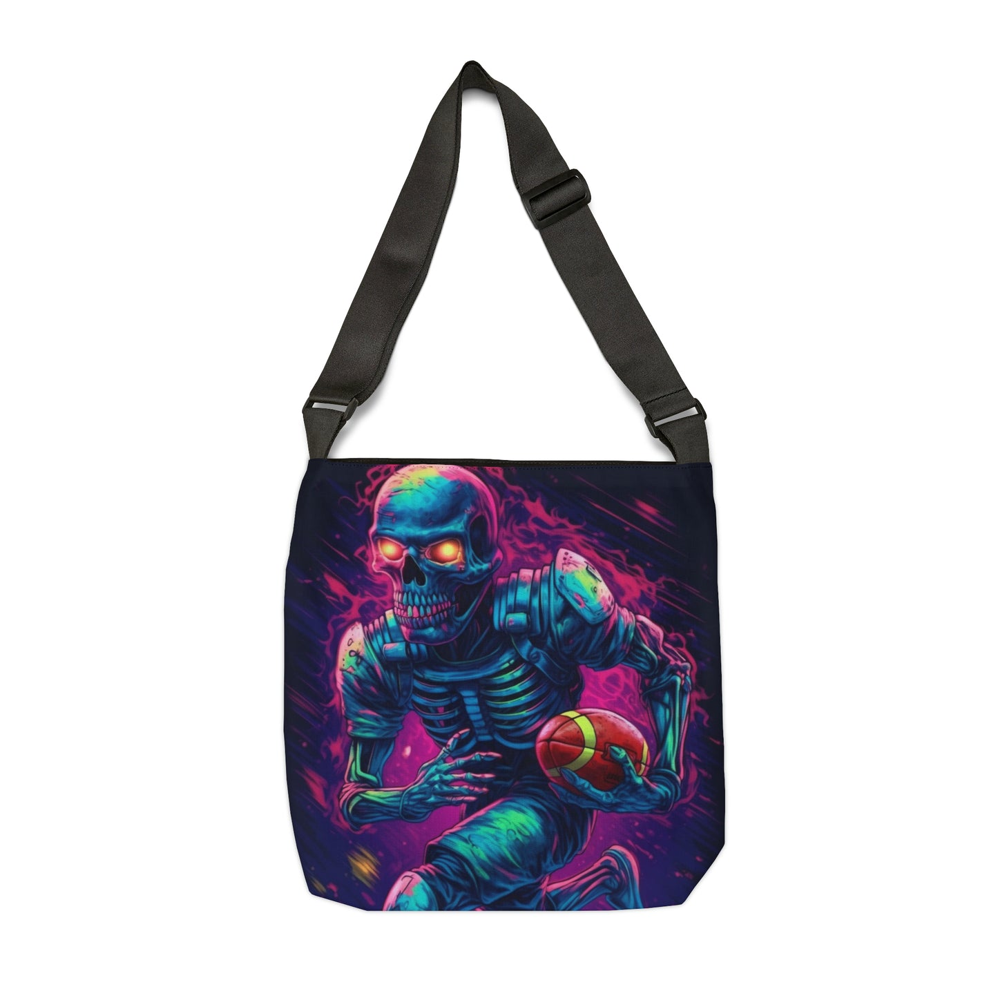 Spooky Football Game: Fantasy Skeleton Athlete Running with Ball, Sporty Halloween - Adjustable Tote Bag (AOP)