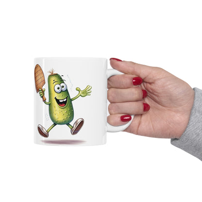 Pickle Player Action: Cartoon Swinging Pickleball Paddle - Sporty Charm - Ceramic Mug 11oz