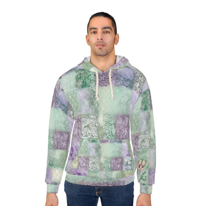 Medley Patchwork - Muted Pastels, Gingham & Lace, Boho Paisley Mix, Quilted Aesthetic Design - Unisex Pullover Hoodie (AOP)