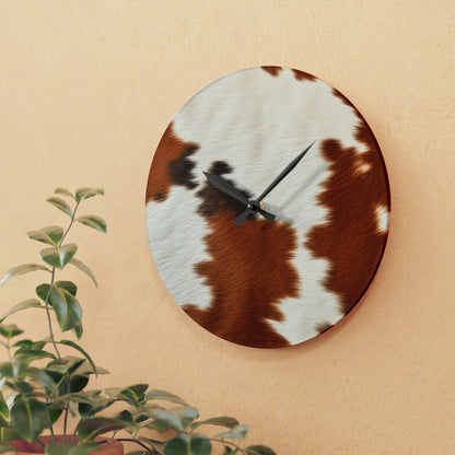 Hair Cowhide Leather Natural Design Tough Durable Rugged Style - Acrylic Wall Clock