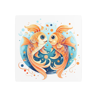 Charming Cartoon Fish Pisces - Dreamy Zodiac Illustration - Metal Art Sign