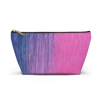 Dual Delight: Half-and-Half Pink & Blue Denim Daydream - Accessory Pouch w T-bottom