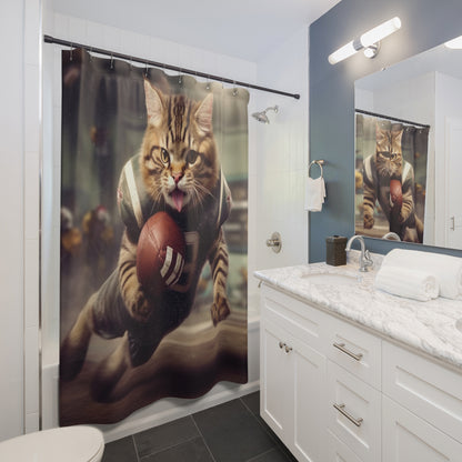 Football Field Felines: Kitty Cats in Sport Tackling Scoring Game Position - Shower Curtains