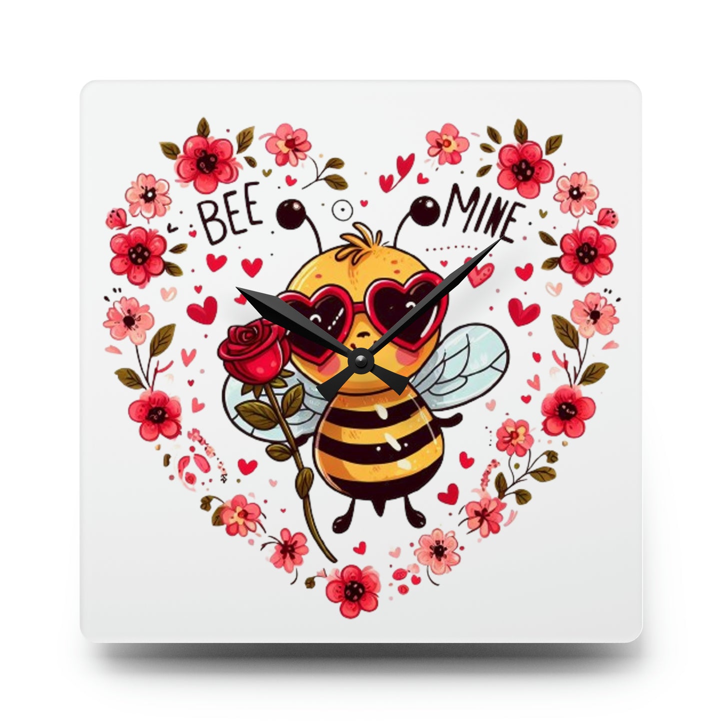 Bee Mine Valentine Heart - Acrylic Wall Clock